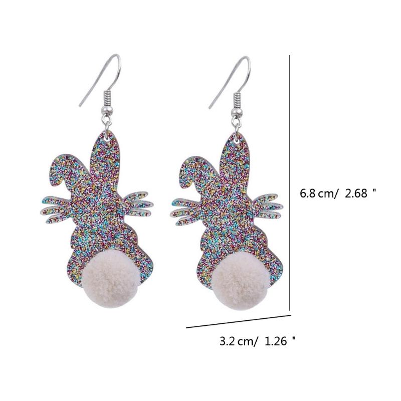 Acrylic Rabbit Plush Ball Drop Earrings Colorful Sequins Charm Earrings Jewelry