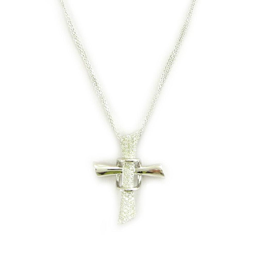 Altesse [L5400] - White 'Sublime Cross' Silver Necklace