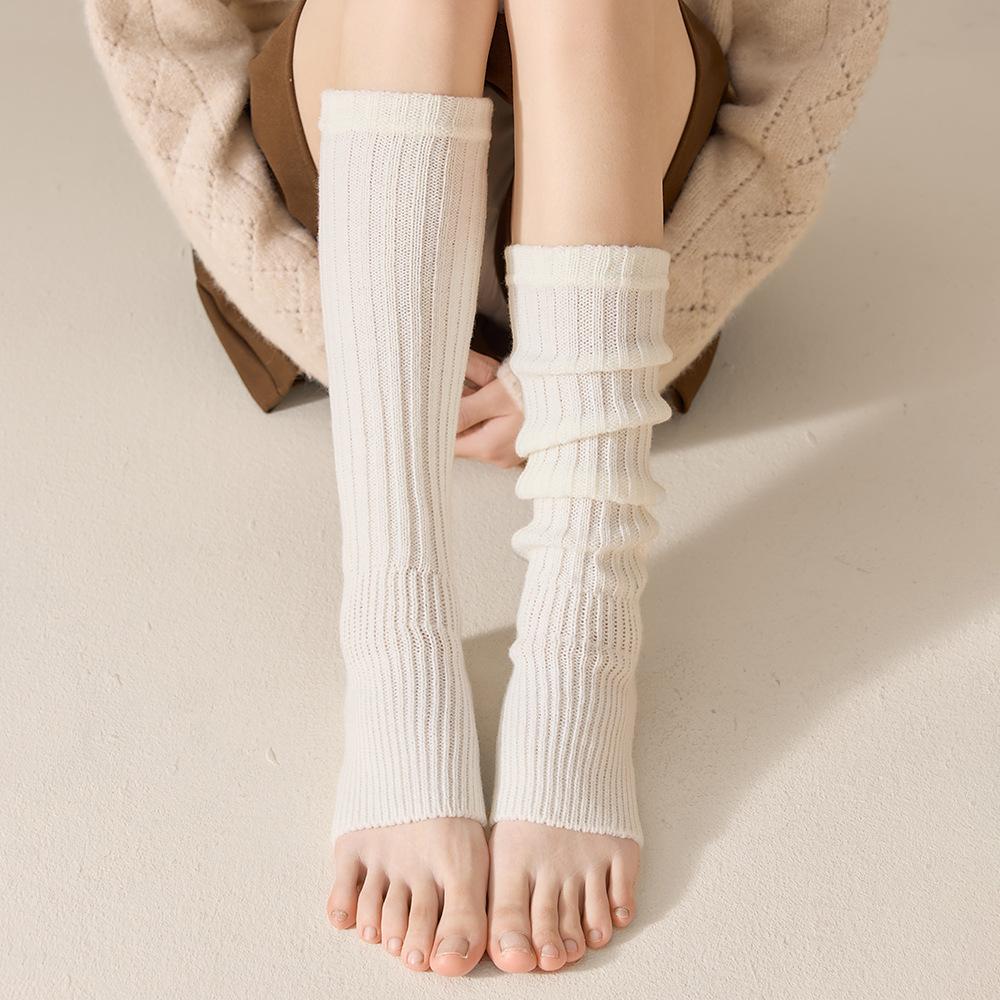 Knitted Socks, Women's White Calf Socks, Leg Covers, Spring and Autumn Grey Pile Socks, Thigh-high Socks, Mid-calf Socks