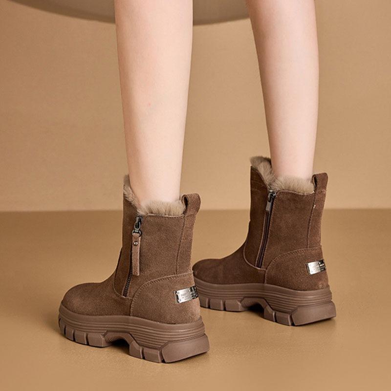 Stivali da neve donna nuovi invernali spessi cotone caldi stivaletti corti casual velluto outdoor stivali in cotone pelle high-top scarpe da donna