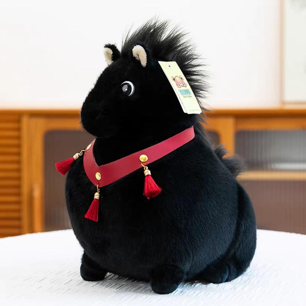 

Chubby Horse Horse Mascot Stuffed Animal PP Cotton Fat Horse Plush Toy Chinese New Year Gift 23cm чорний