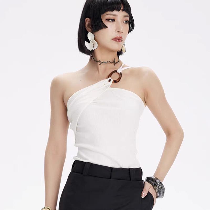 Женский асимметричный топ для йоги на одно плечо с чашечками – Одежда для пилатеса со стильным дизайном спины S