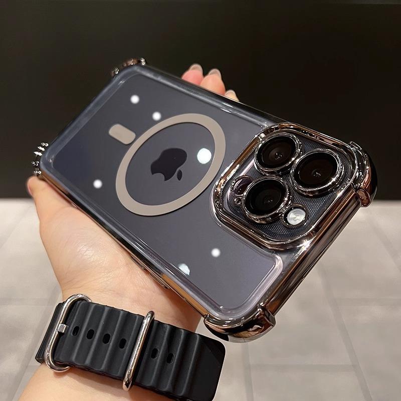 

Подходит для Apple 16 Чехол для мобильного телефона Четыре угла Защита от падения IPhone 15 Promax Гальваническое покрытие 14 Магнитная зарядка Жесткий чехол Прозрачный iPhone16promax