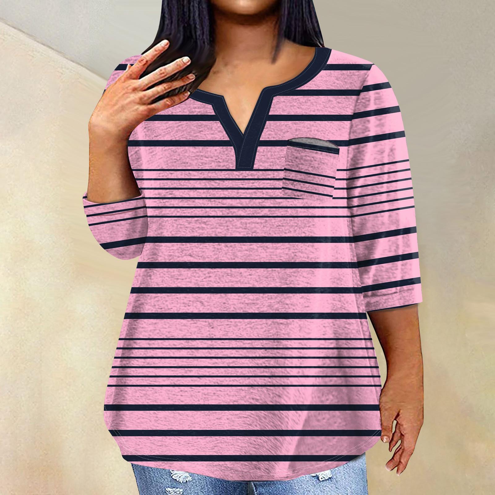 

Женский модный повседневный пуловер с рукавами три четверти и V-образным вырезом с принтом, топ с рукавами 3/4 XXXXL розовый