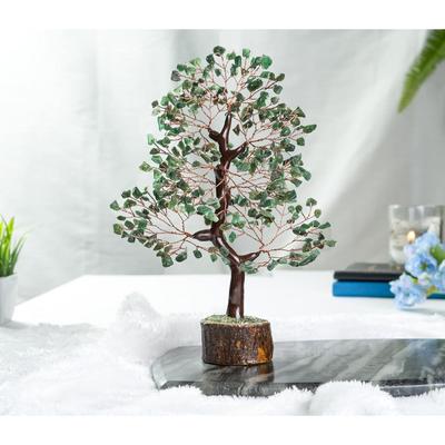 Showpiece Money Tree for Good Luck, Decoration Gift Item - 10-12 Inch (Green Aventurine Copper Wire)