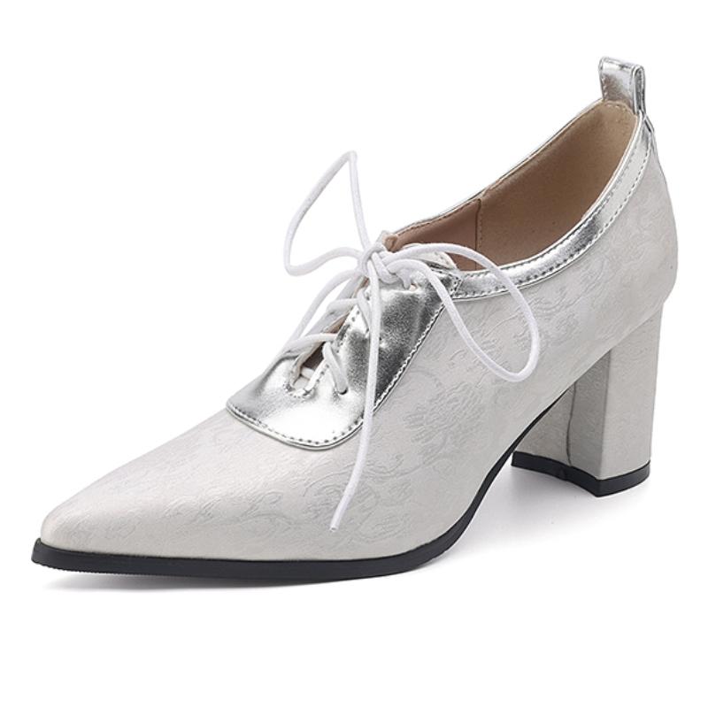

Elegant Women s High Heels Loafer Shoes Fashion Lace-up Black Silver White Heeled Party Footwear Office Shoes Female Big Size 45 39 срібний