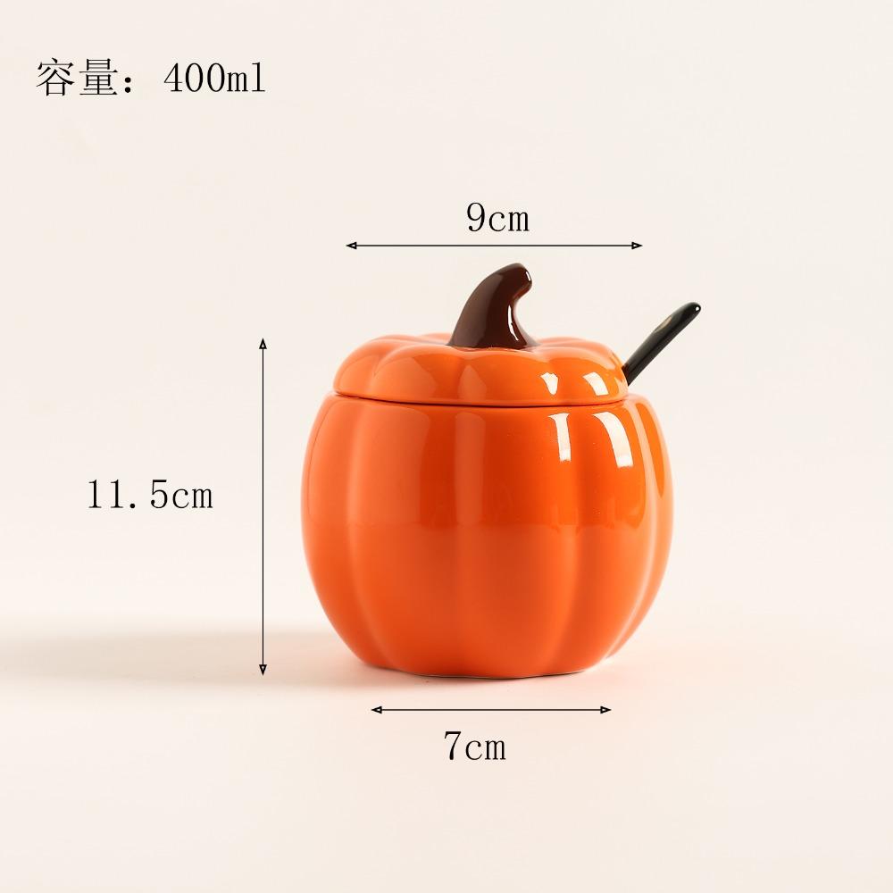 

Creative Pumpkin Ceramic Seasoning Jar Set with Spoon Salt Sugar Bowl Msg Pepper Edible Oil Container Kitchen Supplies