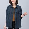 Women's European Style Denim Shirt Jacket, Spring/Autumn 2024, Plus Size, Loose Fit, Mid-Aged Mom Top.
