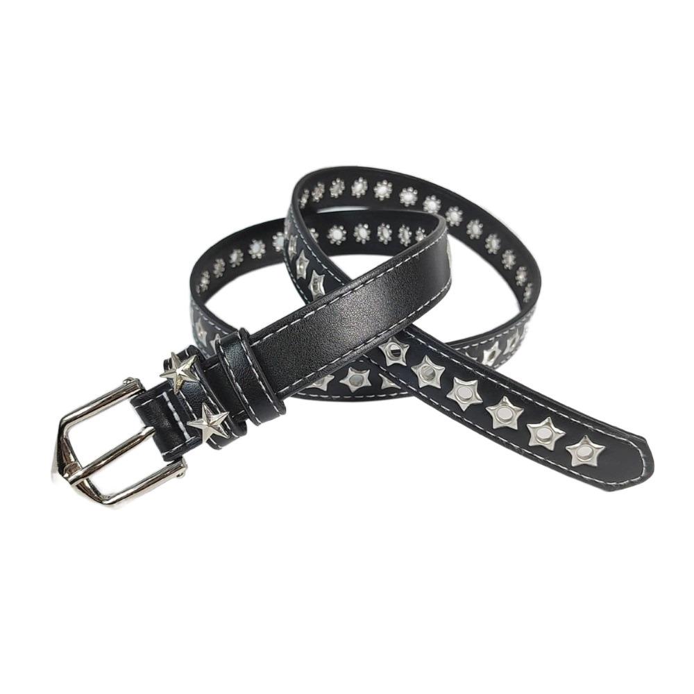 Metal Buckle Y2K Star Waist Belts PU Leather Girls Rivet Waistband Women's Jeans Belt  for Pants