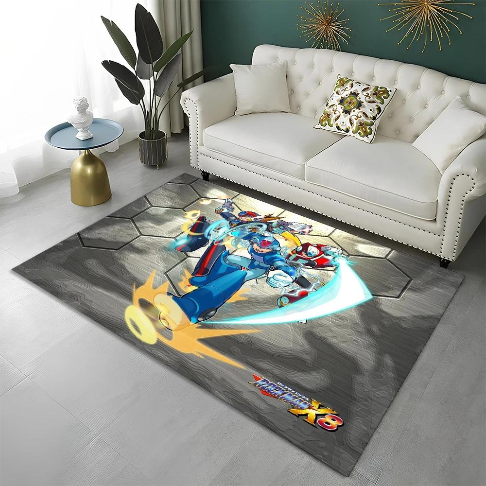 Retro Games Megaman Rockman Cartoon Carpet Rug for Home Living Room Bedroom Sofa Doormat Decor,Child Area Rug Non-slip Floor Mat