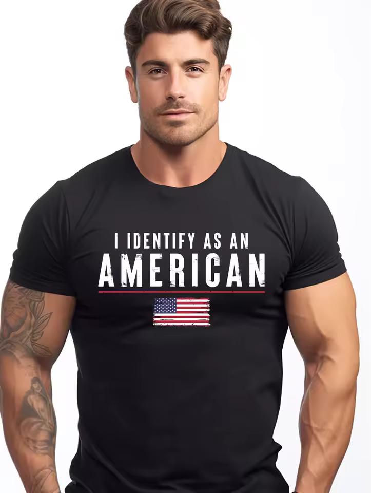 I Identify As An American T-shirt USA Patriotic T-shirt Gifts for Dad American Flag Shirt
