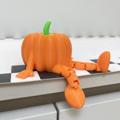 3D Articulated Sitting Posture Pumpkin Model Flexible Joints Poseable Halloween Decor Ornament Ideal Party Decoration Gift