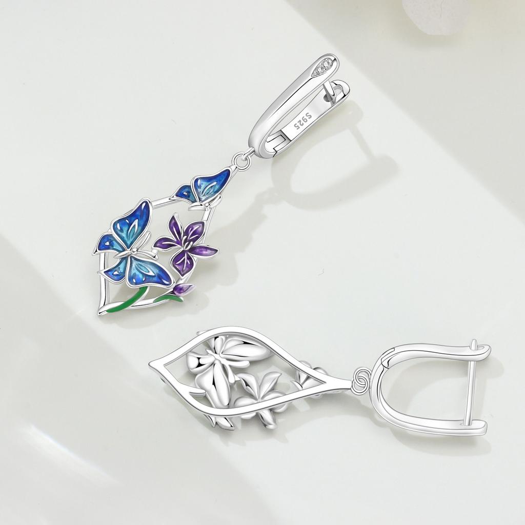 S925 Silver Butterfly Love Flower Drop Earrings Women Earrings Charm Fashion Versatile Party Jewelry Gifts