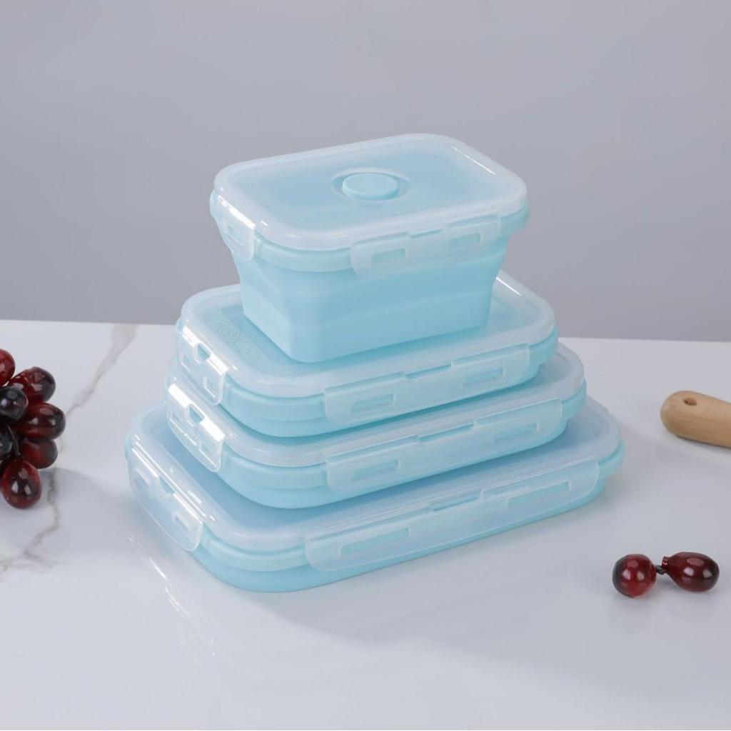 Collapsible Silicone Bento Lunch Box - Portable & Microwave-Safe Storage Set for Fresh-Keeping