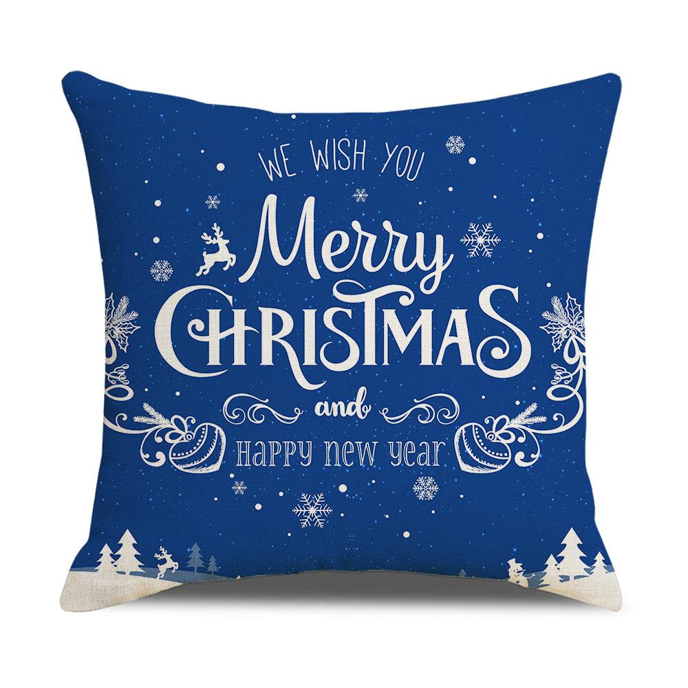 Blue Christmas Linen Pillow Cover New Digital Printing Simple Cushion Cover Cushion Cover