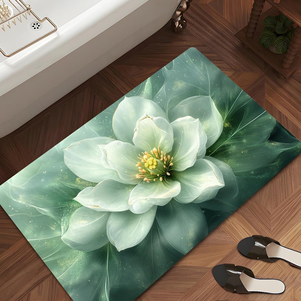 1Pcs Lotus  Pattern Floor Mat Modern Kitchen Polyester Rug Non-Slip Colorful Indoor Carpet, For Home Bathroom Bedroom Living Room Decor