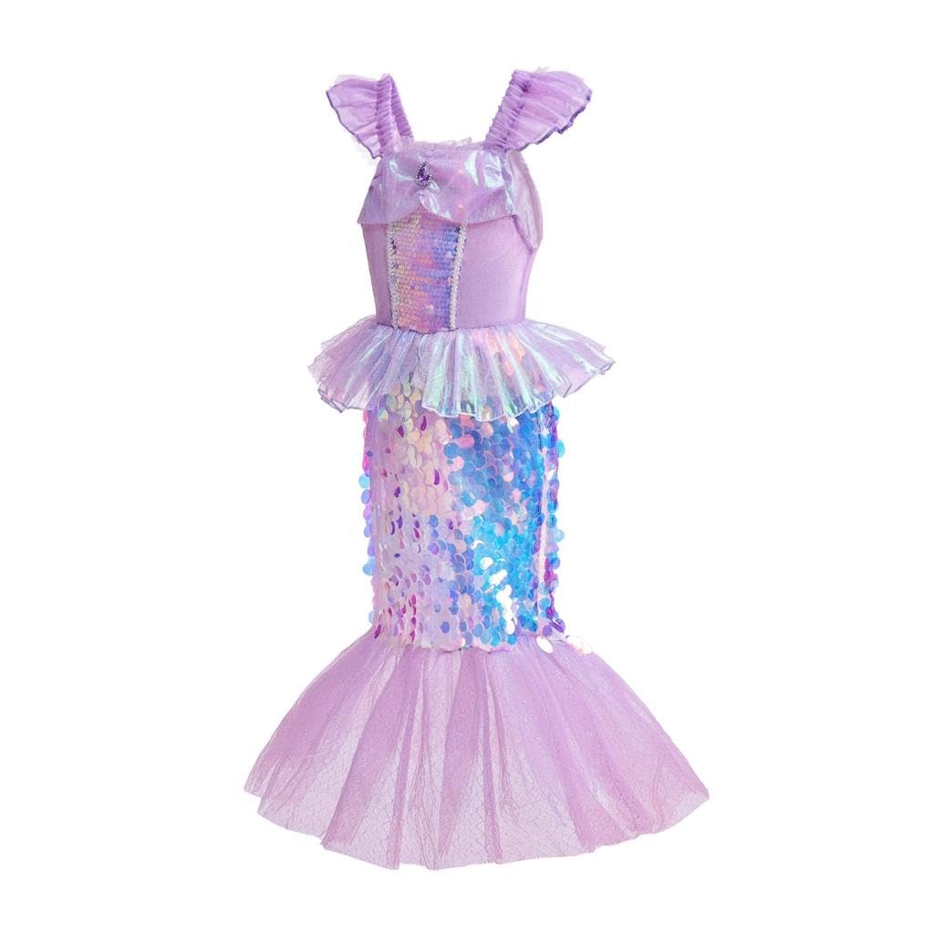 Little Girl Princess Mermaid Fancy Dress with Sequin Birthday Party Halloween Size Purple [Dressy Daisy] Tail, Costume, 8-9,