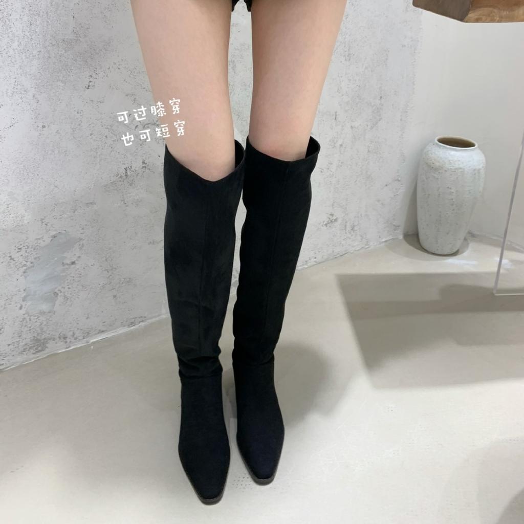 2025 New Autumn Fashion Suede Pointed Flat Bottom Thin Knight Women's Boots Two Knee Spice Girl Boots