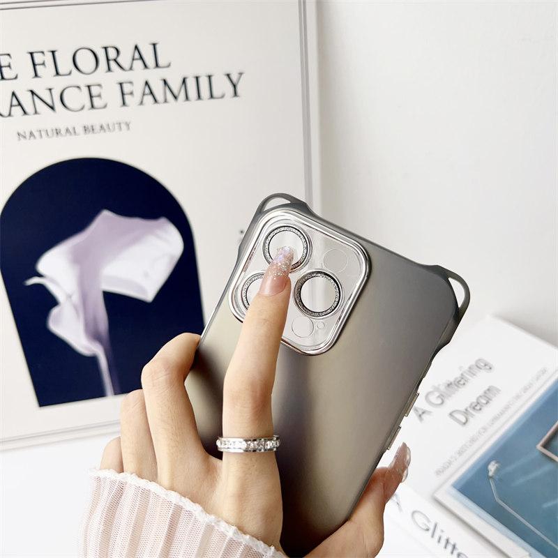 New Luxury Four-corner Anti-drop Frosted Case with Glitter Lens Film for iPhone 15 Pro Max 14 Plus 13 12 Pro 11 All-inclusive Anti-drop Cases