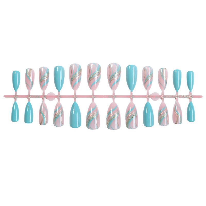 

Almond Mint Blue Marble Gold Glitter Press-on Nails - 24-Piece Set