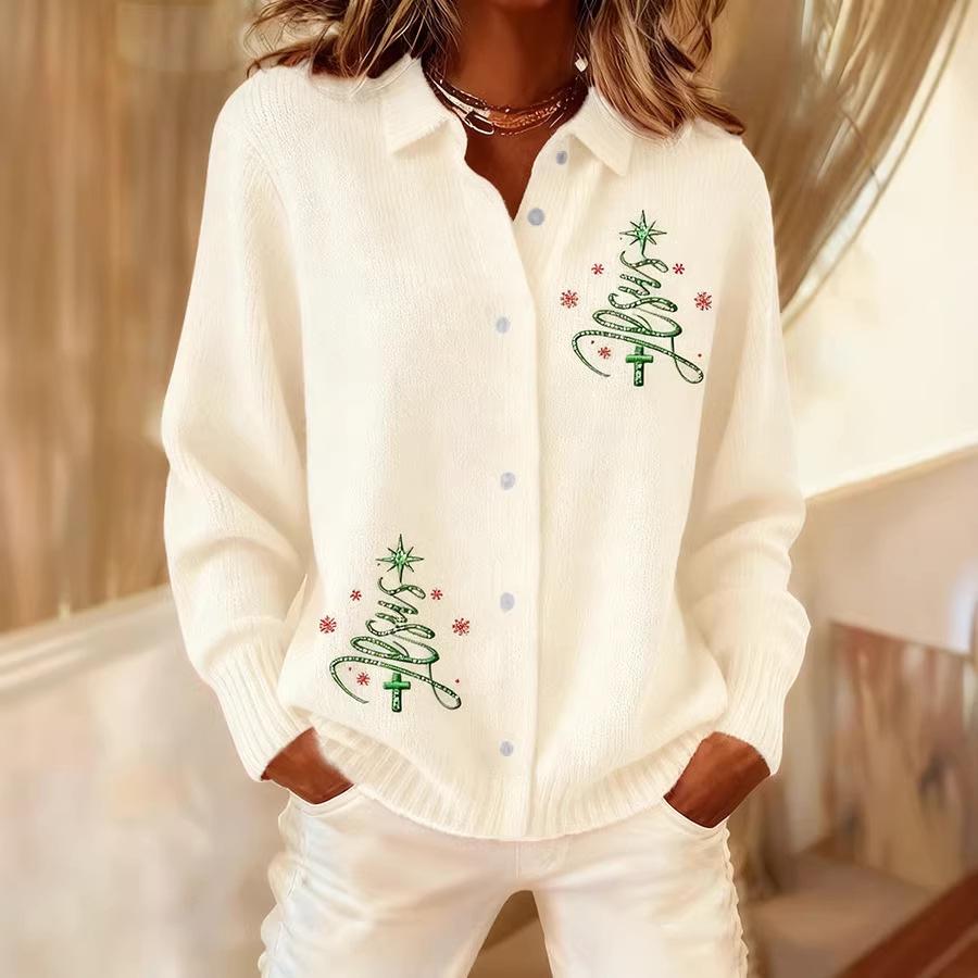 2025 Women's 3D Print Lapel Cardigan Shirt - Christmas Autumn/Winter Collection
