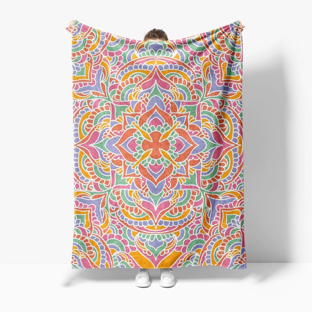 Colorful Mandala Pattern Blanket Psychedelic Ethnic Print Throw Blanket Bohemian Bed Cover Festival Gift Idea 75x90cm
