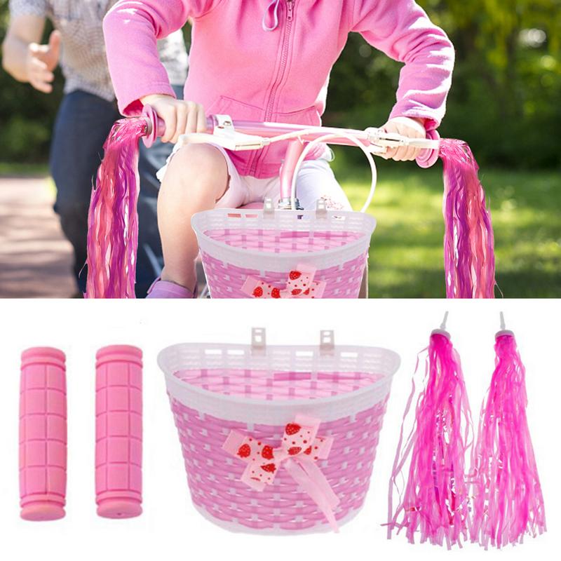 1 Kids Bike Basket+2 Handlebar Grips+2 Tassel Streamers For Kids Boys Girls Bicycles Tricycles Scooters Bike Handlebar Cover