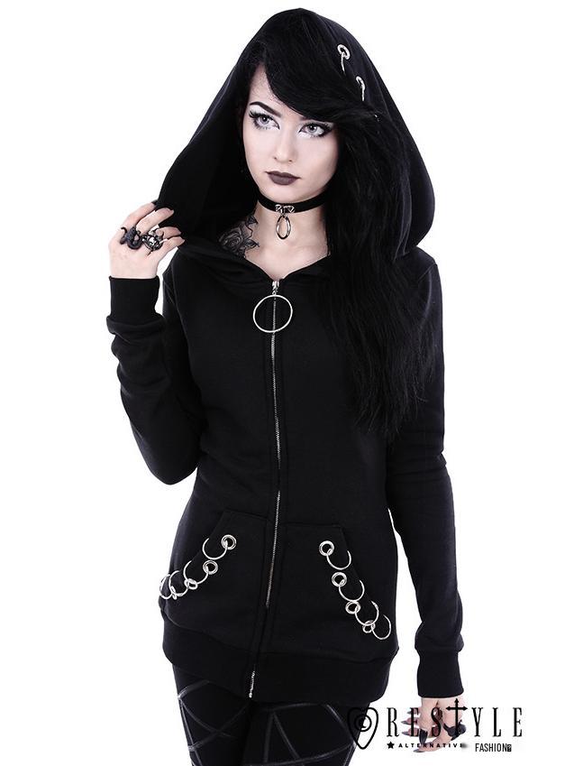 

Black Hackpeng Long Sleeve Hooded Sweatshirt with Iron Ring Details XL чорний