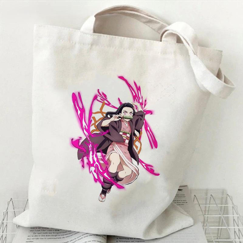 Japan cartoon comicsNezuko Kamado Demon Slayer Printed Shopping Canvas Bag Stylish Shoulder Bag Large Capacity Handbag for Women 7559