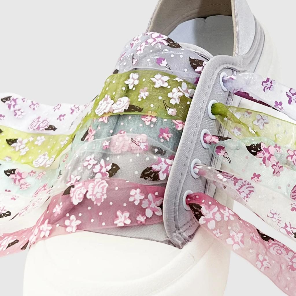 1 Pair New Organza Dreamy Snow Yarn Transparent Shoelace 2.6cm Width Flat Shoelace Printed Lace Shoelaces for Sneakers for Woman