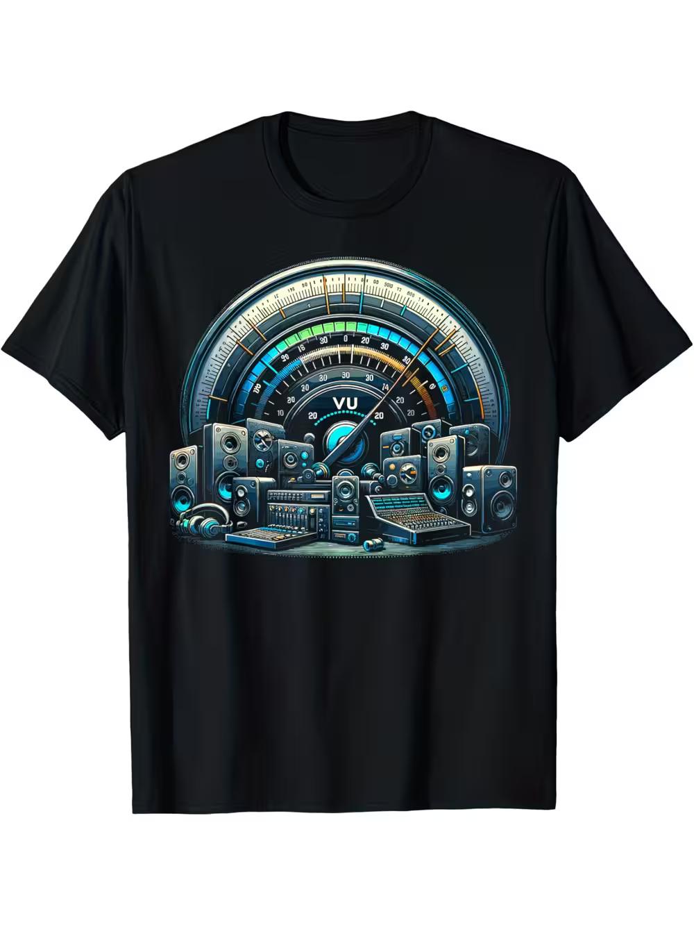 Analog Music Sound Engineer T-Shirt with VU Meter Design S