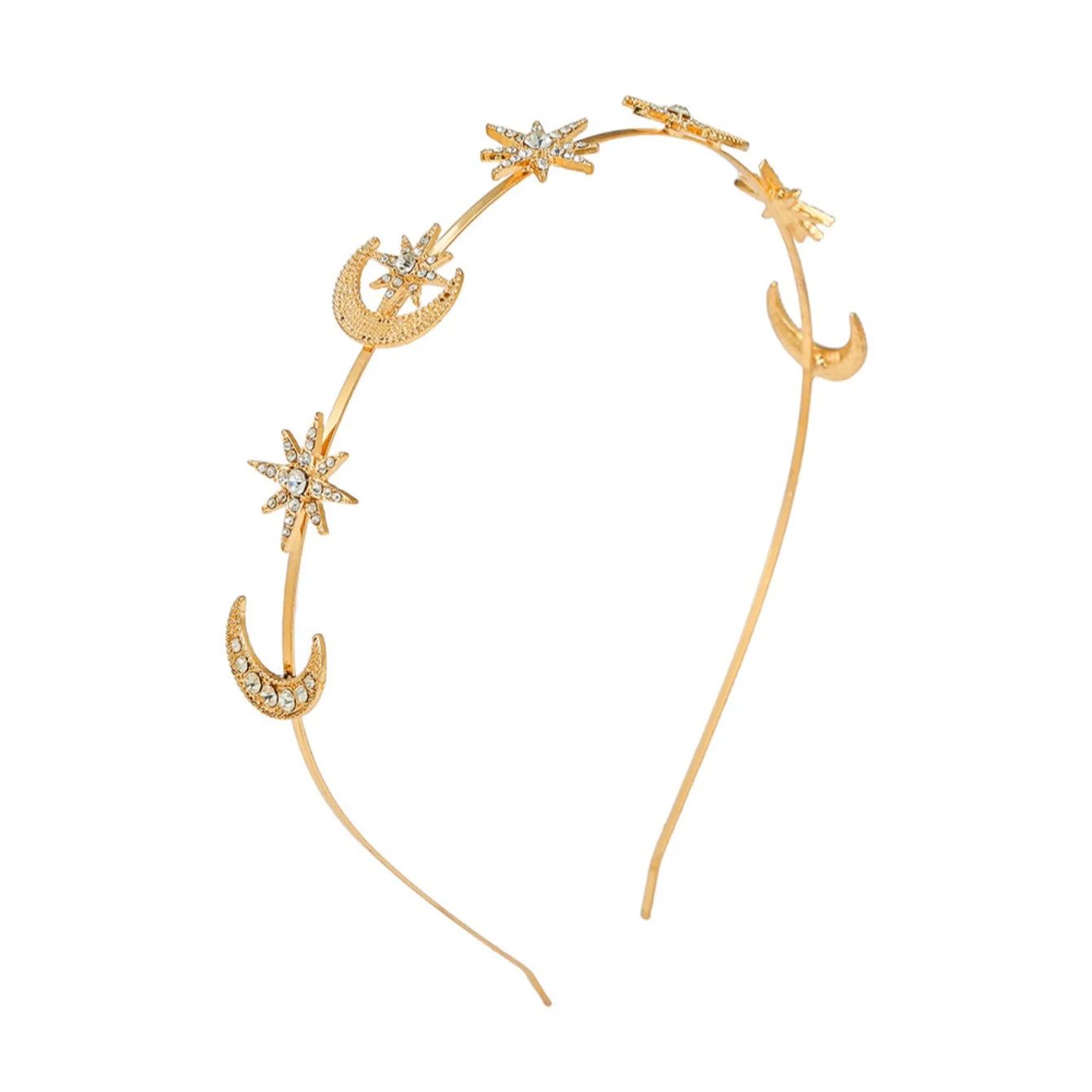 

1PC Ramadan Fashion Sun Goddess Double-layer Headband, Hexagram Star & Moon Alloy Crystal Hair Hoop, Baroque Hair Accessory золотий