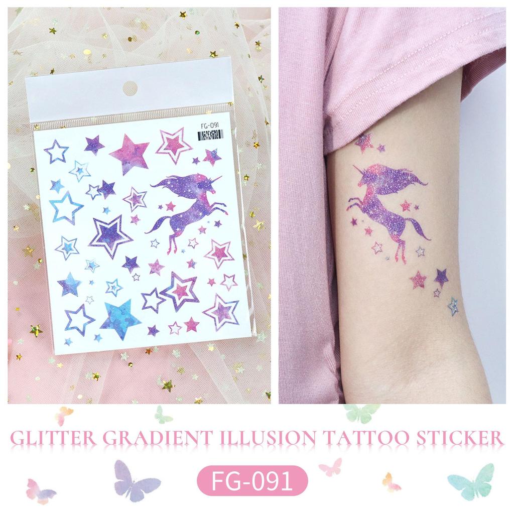 Rikalong Waterproof Cartoon Butterfly & Mermaid Glitter Tattoo Stickers for Face
