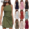 Women's Fashion Summer Spring Solid Color Print O-Neck Sleeveless Casual Dresses