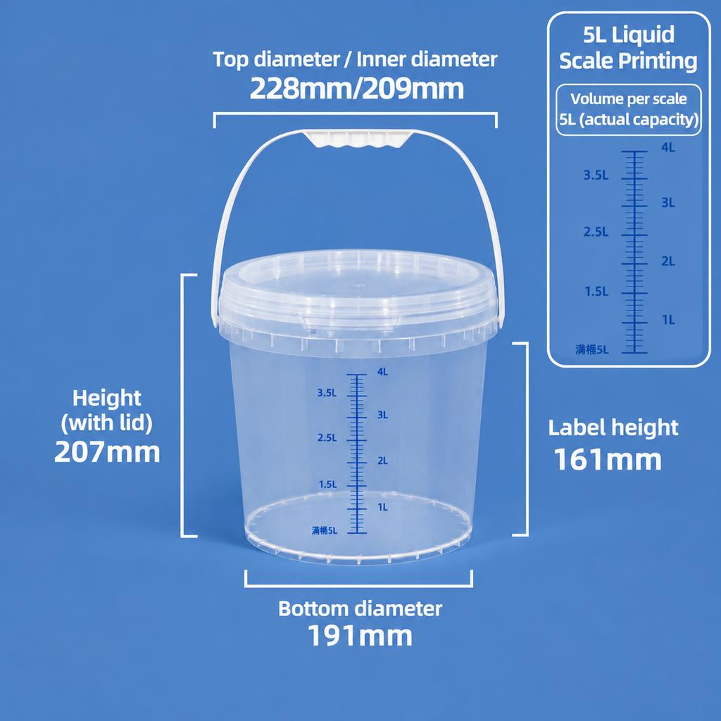5L Transparent PP Food-Grade Sealed Bucket with Scale