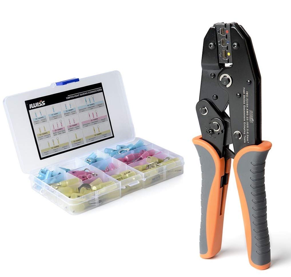 

IWISS Waterproof Crimp Heat Shrink Crimp Crimping Ratchet Crimp Connection Set Terminals, Type, Sleeves, Tool, Type, Terminals, 120-Piece чёрный