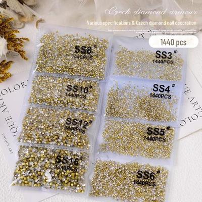 Blandade Mini Tjeckiska Nagelstrass - 1440 Stycken Små Runda Diamanter med Spetsig Undersida