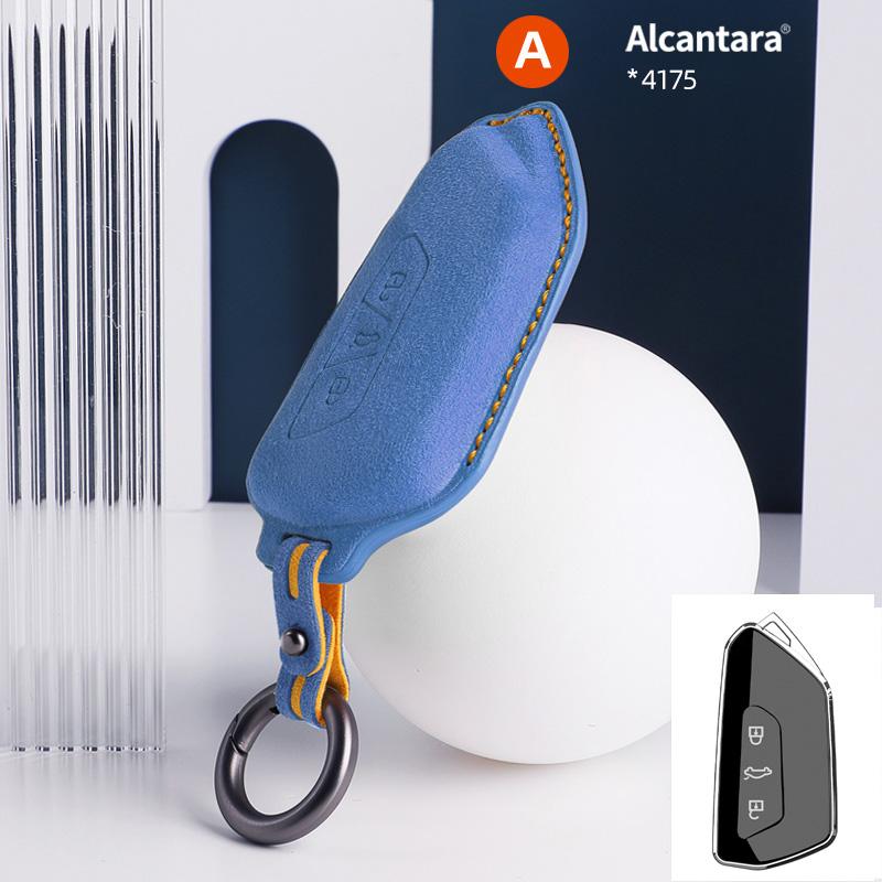 Alcantara Suede Car Key Case Cover Shell For Volkswagen Golf 8 Tuang X ID4 ID6 ID3 Talagon Lamando L Auto Keychain Accessories