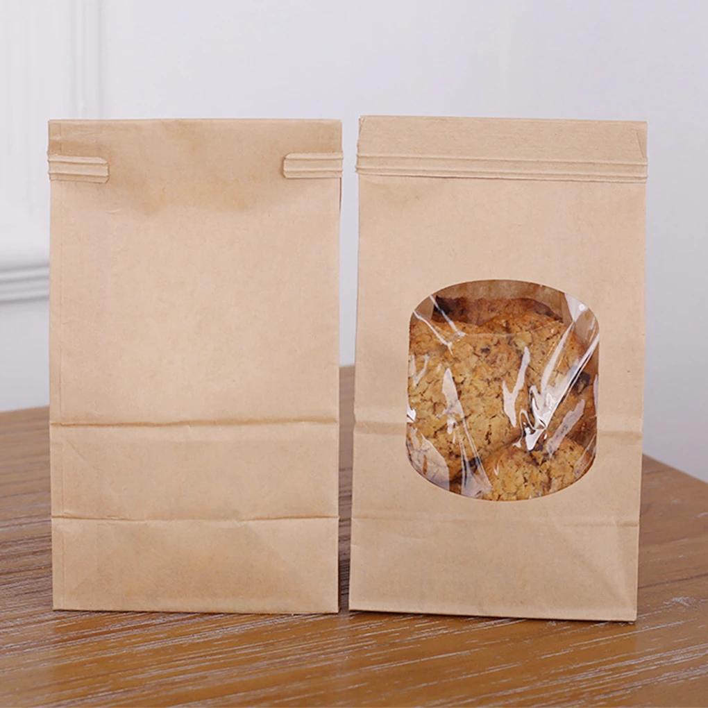 10Pcs Bakery Bags, Window Sealing Kraft Paper Bags for Cookie Sandwich Bread Snack Foods -Takeout Bags, Party Wedding Supplies