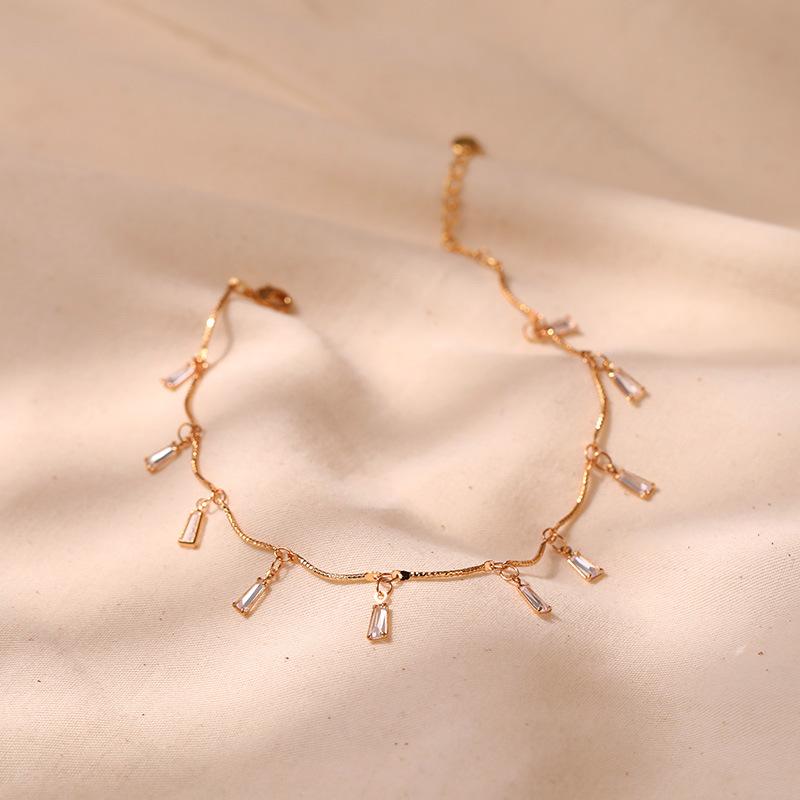 Brass Plated 18k Gold Tassel Inlaid Rhinestone Minimalist Ins Fashion Anklet For Women