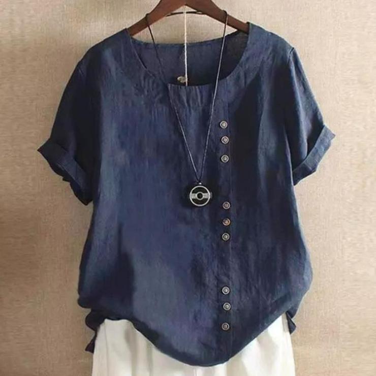 Elegantes Baumwoll-Knopfhemd für Damen - Unifarben, Perfekt für Frühling/Herbst EMA