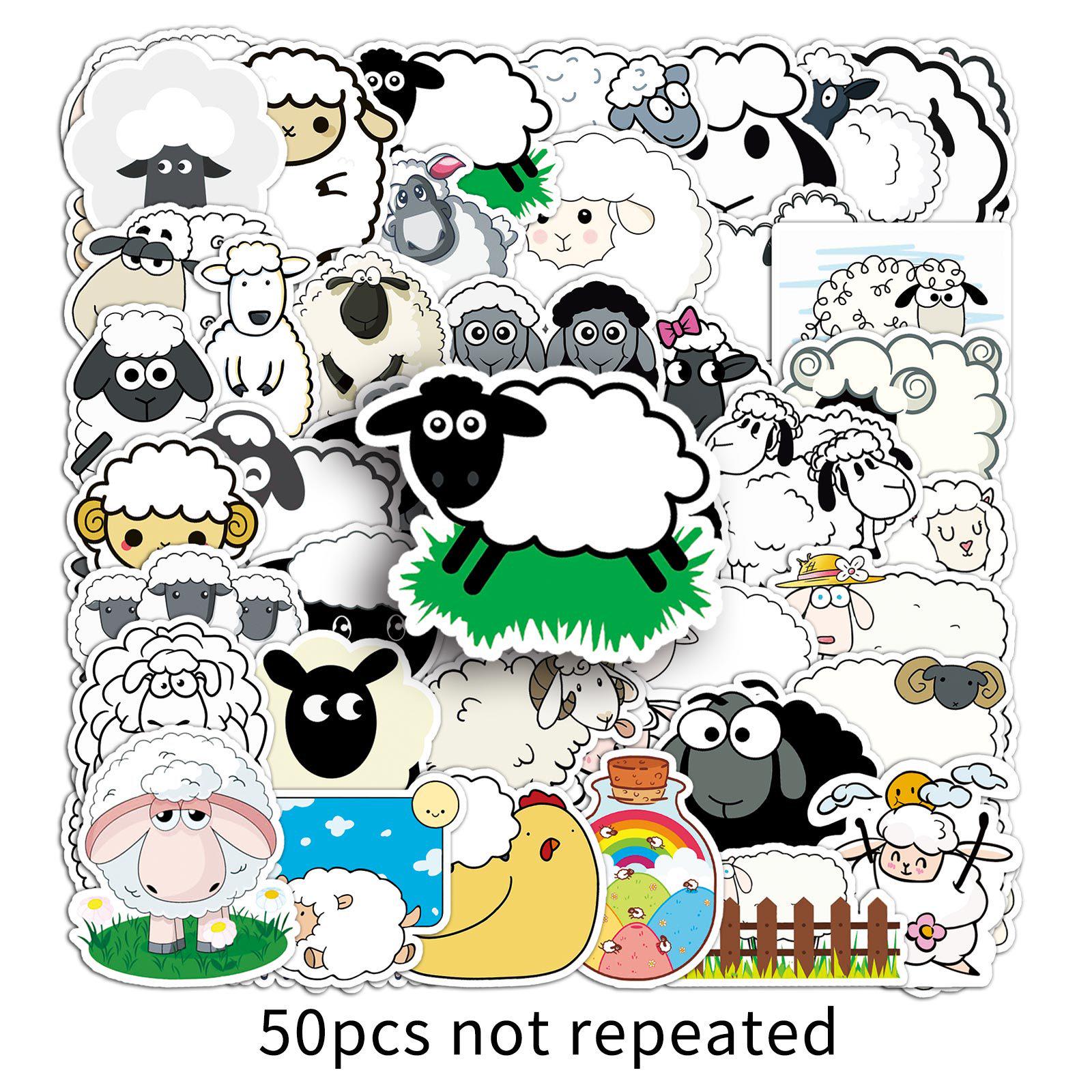 50pcs Cartoon Cute Little Sheep Waterproof Stickers for Journals, Stationery, and Tablets