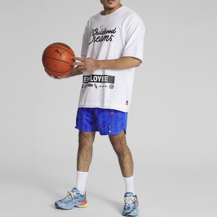 Puma Çocukluk Hayalleri Renk Bloklu Çizgili Logolu İpli Basketbol Şortu Erkek Şortu Mücevher Mavisi 539922-01