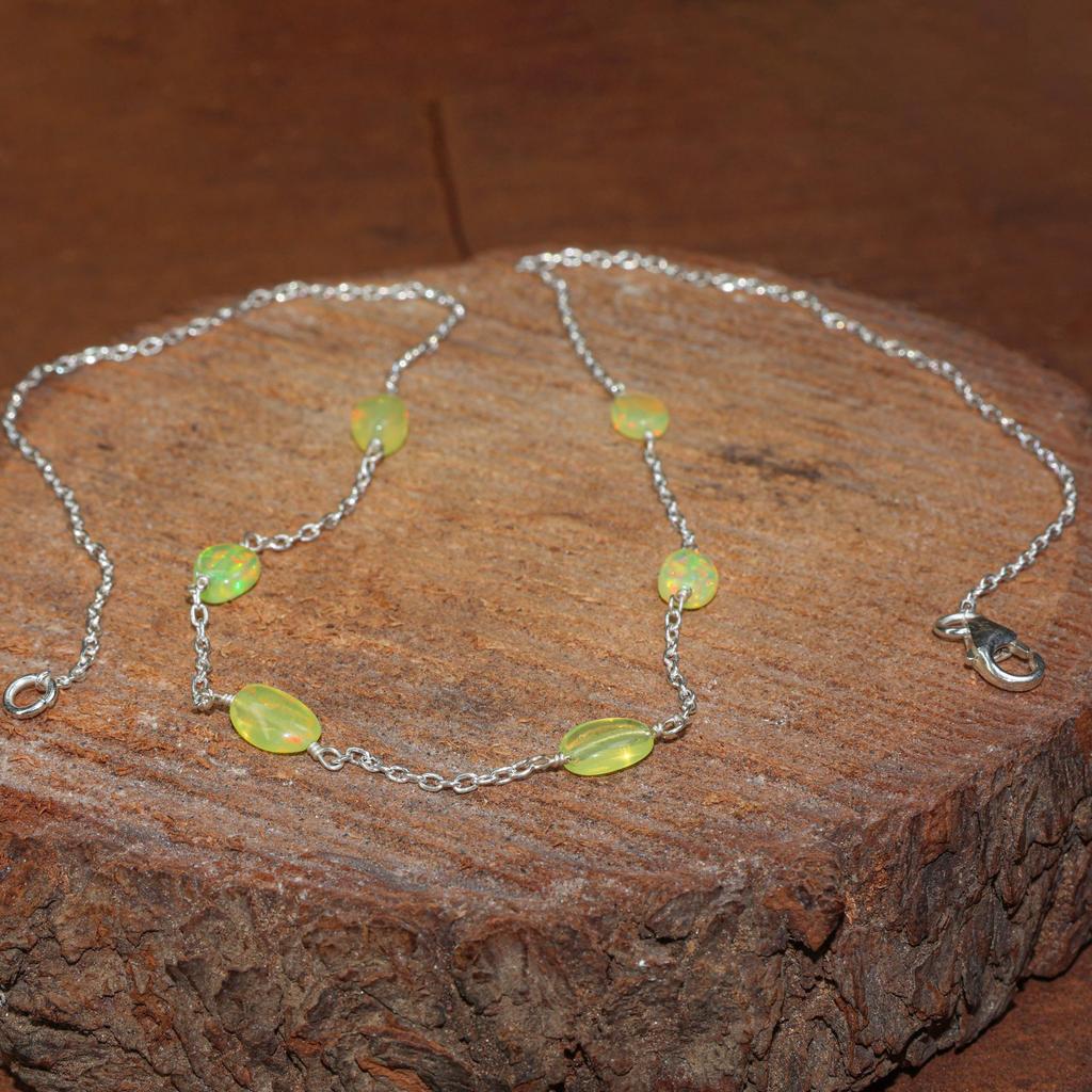 Feuergelbe Opal Trommelstein Halskette: Sterlingsilber, Zarter Edelstein