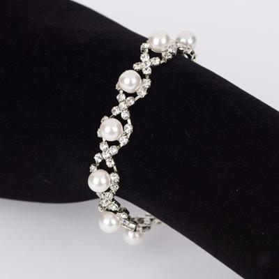 Fashion Metal Cross Pearl Diamond Bracelet Female, Silver Bride Simple Cold Wind Bracelet Bracelet
