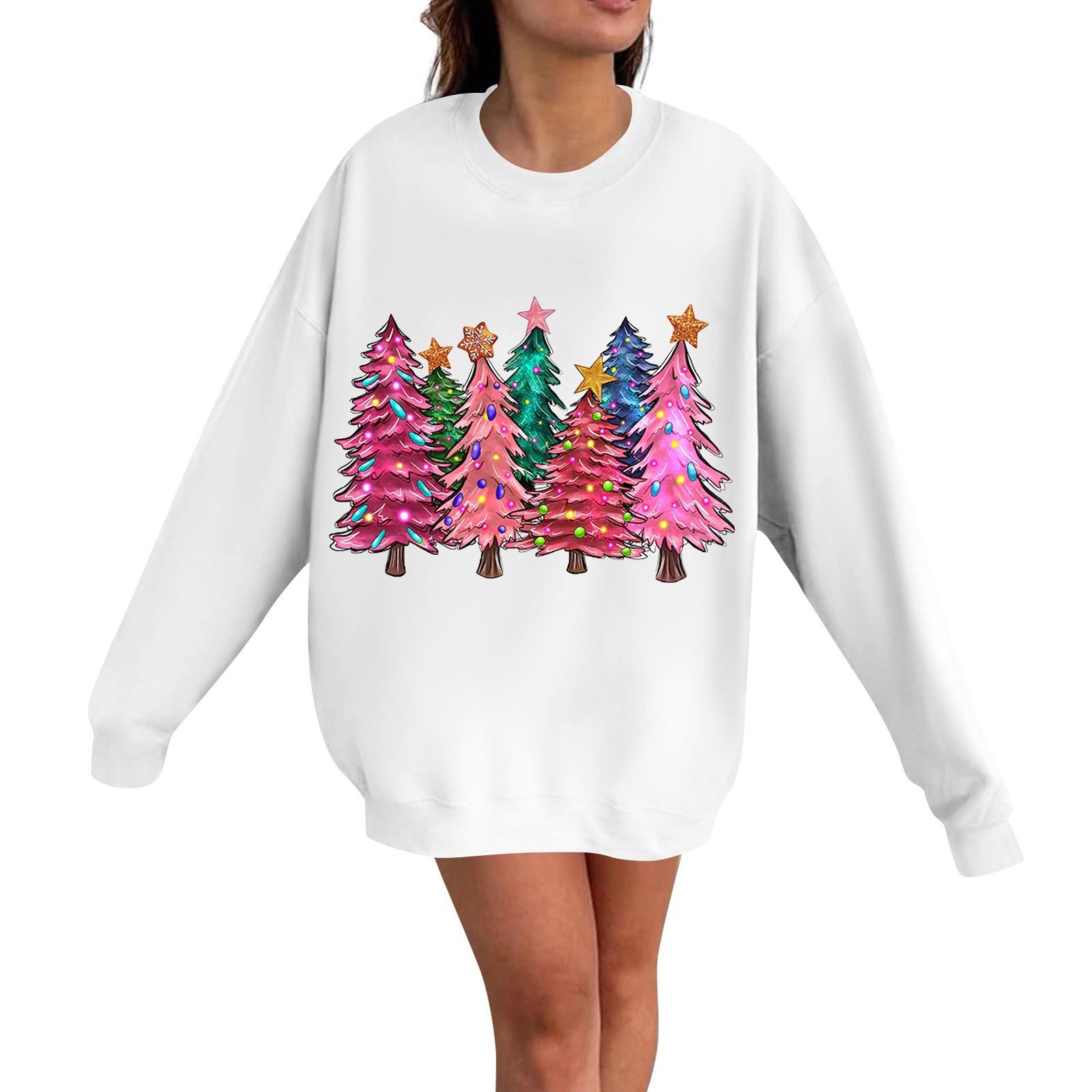 

Женская модная повседневная толстовка с длинными рукавами и рождественским принтом с круглым вырезом XXL белый