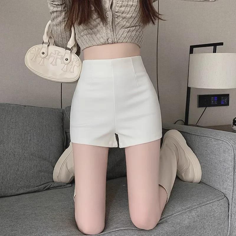 2024 Summer Women's High Waist White Casual Shorts - Sexy, Tight, Straight, Abdomen-Hugging Fit