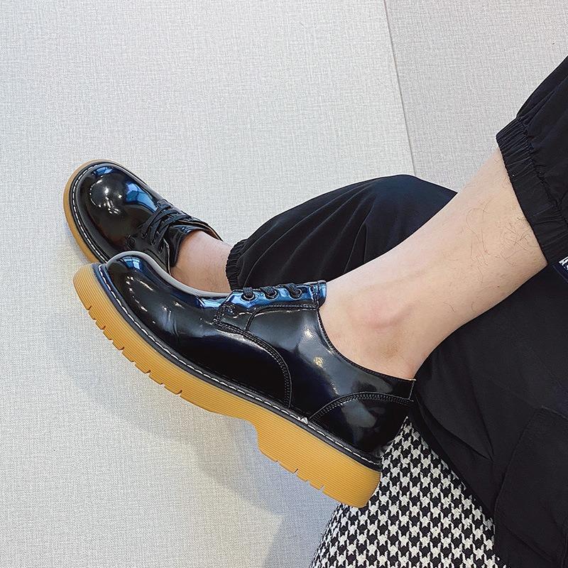 British style big head small leather shoes women's new retro muffin platform couple Korean version high-top short boots men