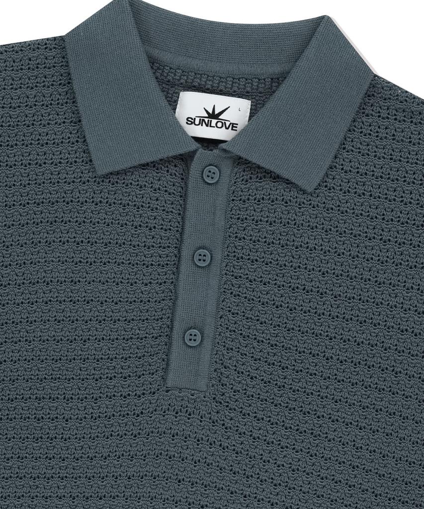 Sun Love Border Crochet Knit Polo Navy