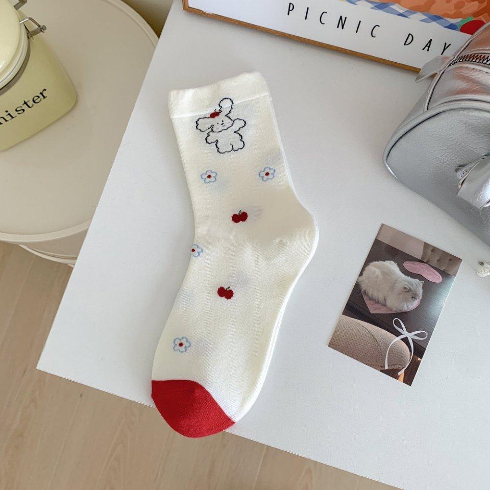 White Socks Socks Trendy Cute Cartoon Stockings Pure Cotton Piles Of Cotton Socks